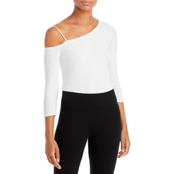 Theory Tops - Theory Asymmetric-Strap Stretch Ribbed Tee, Compact Rib, White
